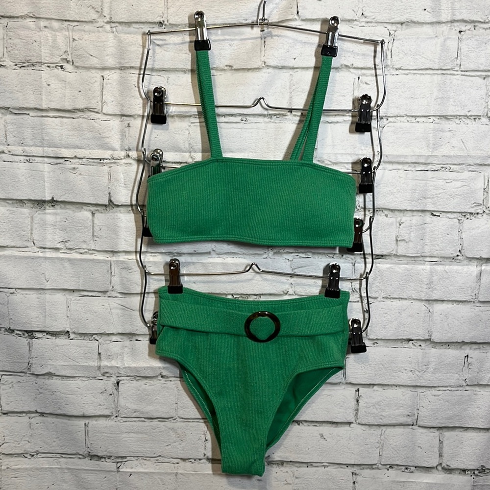 Green Knit Bikini with Acrylic O Ring Belt